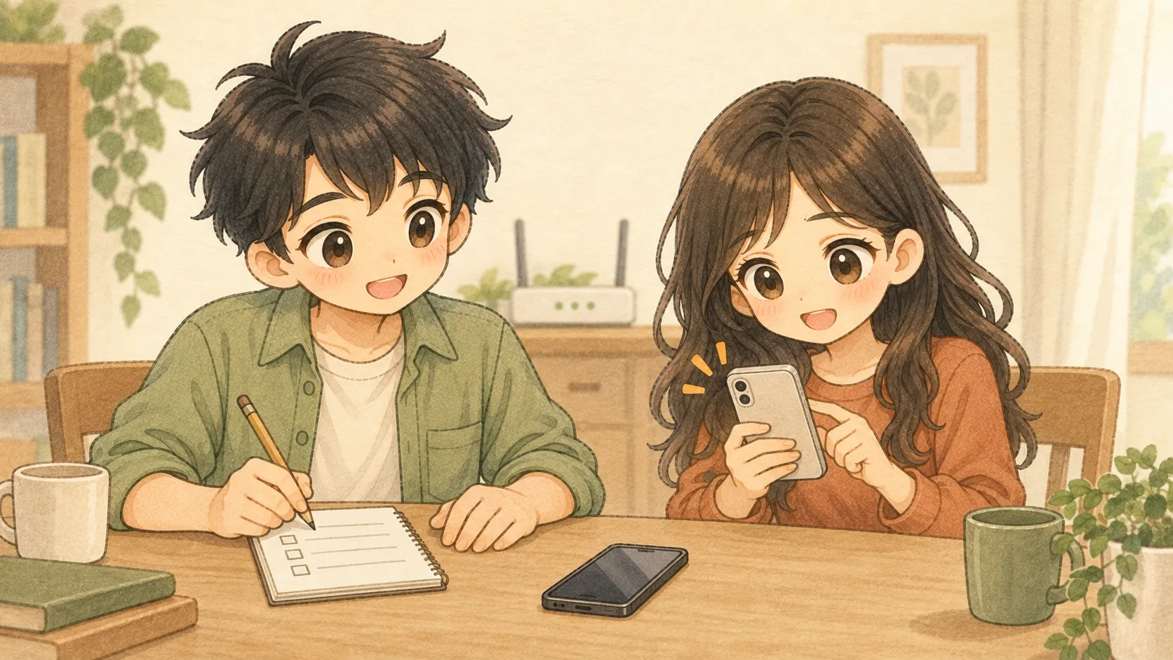 旧端末と新端末を並べて開通確認する場面