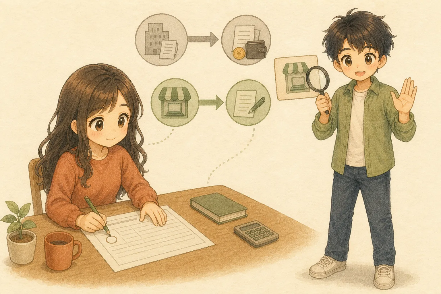 給与以外の所得について自分で納付を選ぶ書類を確認するKとU