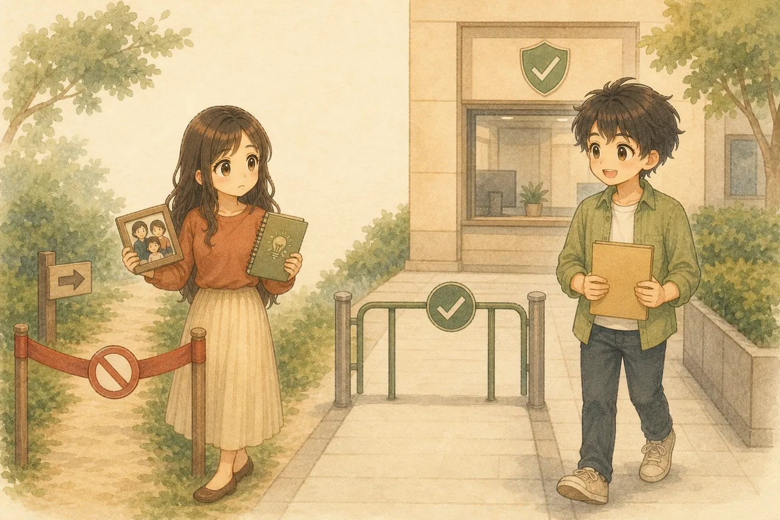 家族名義の近道を避けて人事担当へ確認に向かうKとU